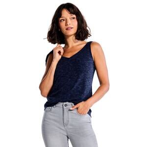 NIC+ZOE Dark Indigo Drapey Rib Tank Top Stretch Knit Sleeveless M